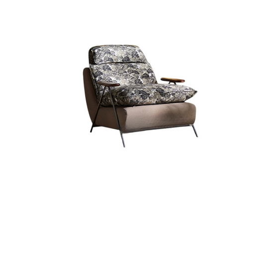 Floral Jacquard Accent Chair, Mid Century Lounge Chair with Wood Arms, Upholstered Single Sofa Chair for Living Room, Reading Nook, Bedroom and Lounge