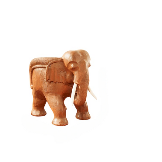 Hand-Carved Solid Wood Elephant Accent Chair, Natural Brown