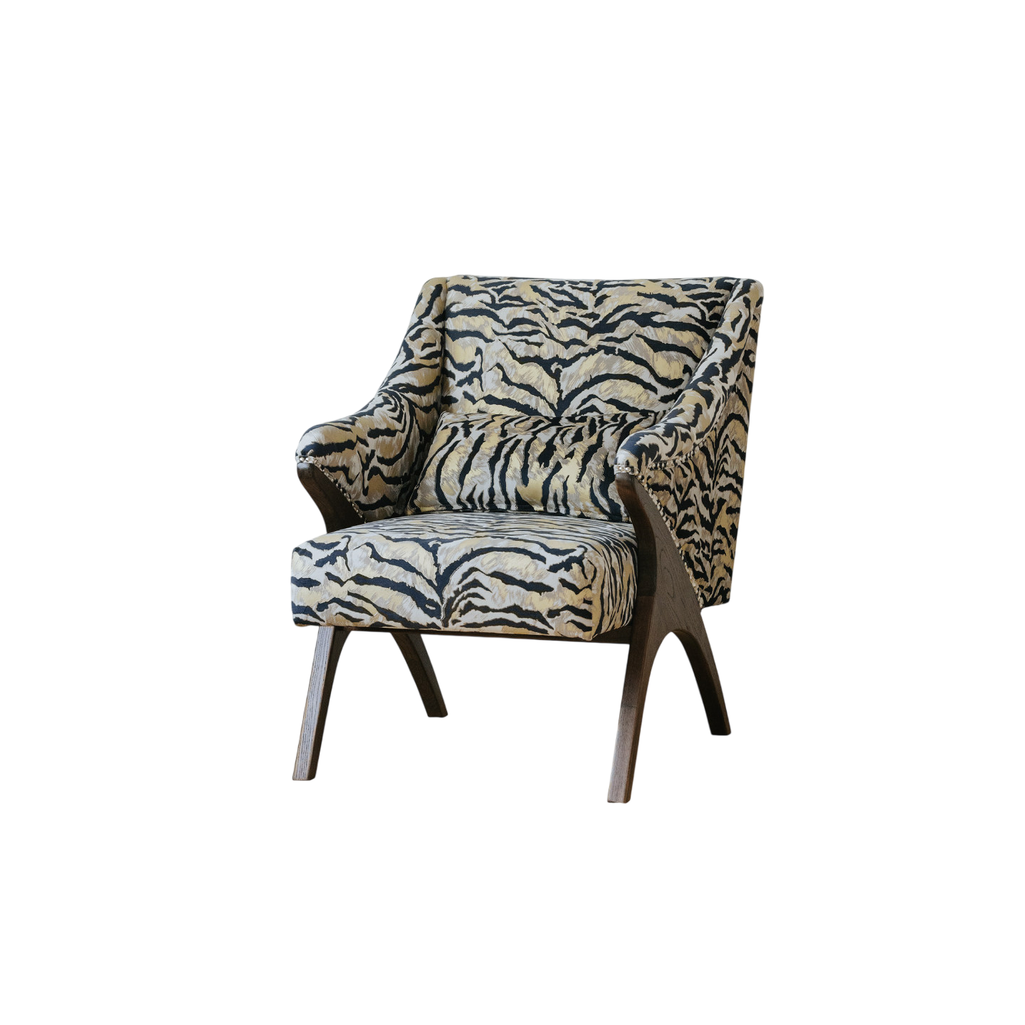 Tiger Print Accent Chair with Ottoman Style Extended Seat, Upholstered Mid Century Lounge Chair with Wooden Legs for Living Room, Bedroom, Reading Corner, Office, Study and Modern Home Decor