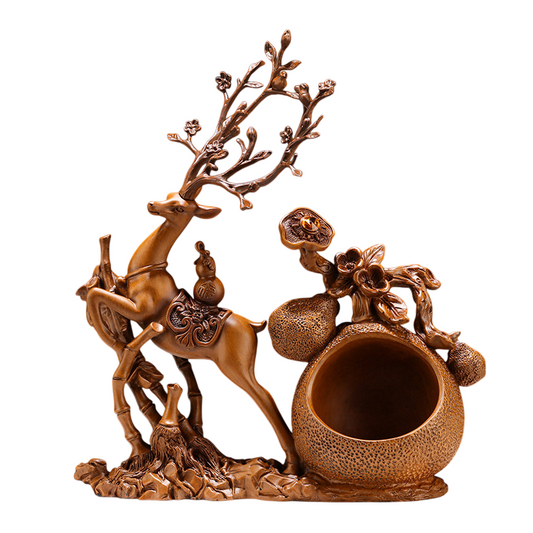 Brown Resin Deer Key Holder Bowl with Decorative Antlers