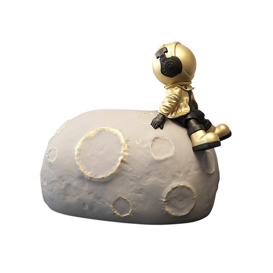 Gold Resin Astronaut Moon Tissue Box Cover, Decorative Space-Themed Facial Tissue Holder with Sculptural Moon Base for Living Room Coffee Table, Bedroom Nightstand, Dining Table and Office Desk