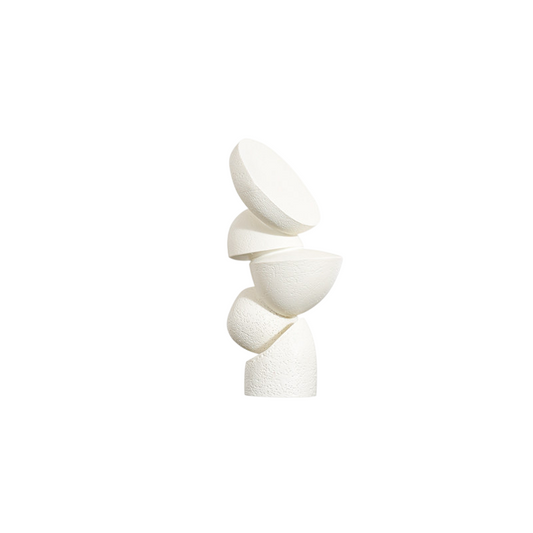 White Abstract Geometric Sculpture, Modern Stacked Tabletop Decor, 13.8 Inch