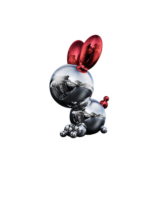 Stainless Steel Rabbit Sculpture, Red and Silver Modern Desk Decor, 5.5 Inch