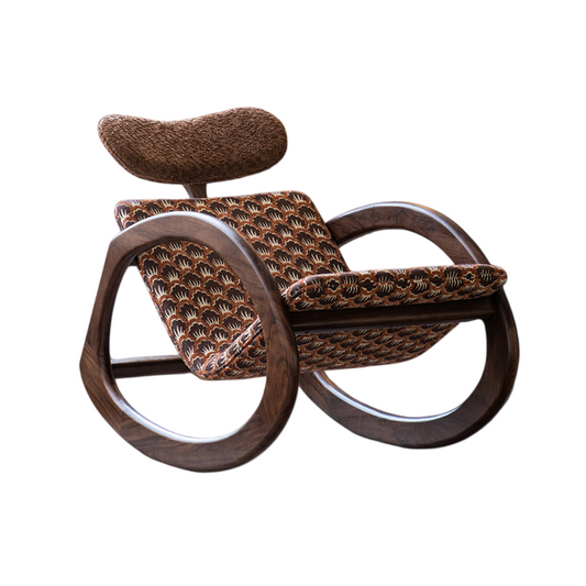 Brown Wood Rocking Chair with Upholstered Seat and Curved Arms