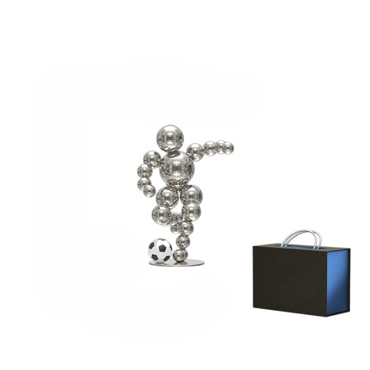 Metal Soccer Player Sculpture, Modern Football Desk Decor, Silver