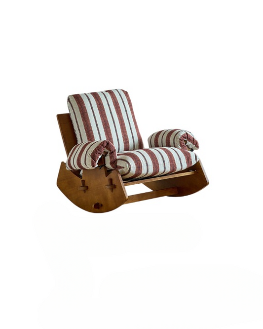 Brown Striped Upholstered Wood Rocking Chair for Adults