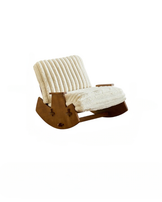 Ivory Faux Fur Solid Wood Rocking Chair for Living Room