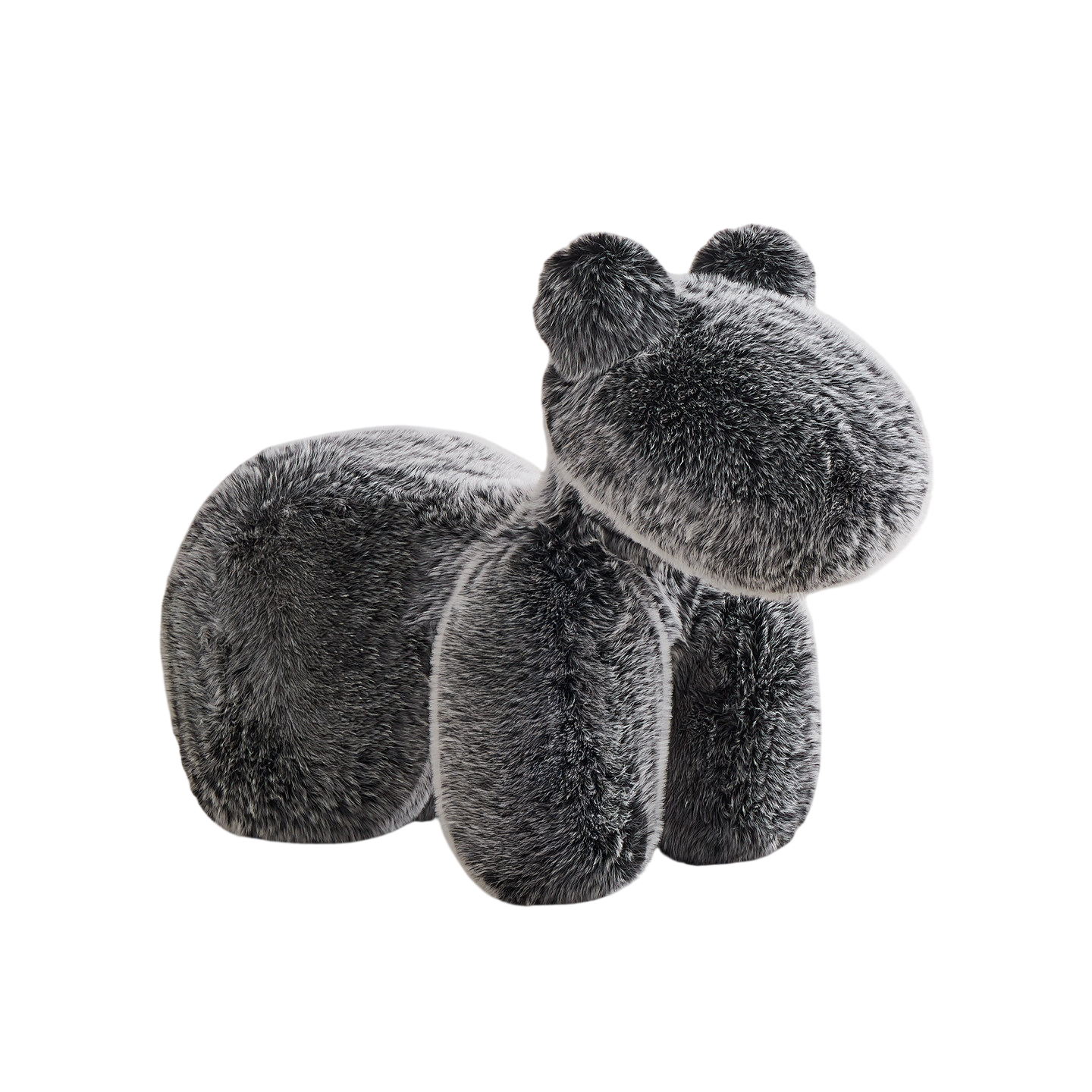Gray Faux Fur Animal Accent Chair, Sculptural Four-Legged Molded Foam Lounge Seat with Plush Upholstery for Living Room, Bedroom, Reading Nook and Playroom Décor