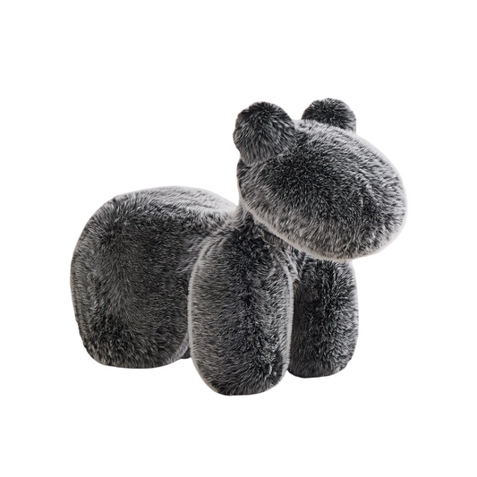 Gray Faux Fur Animal Accent Chair, Sculptural Four-Legged Molded Foam Lounge Seat with Plush Upholstery for Living Room, Bedroom, Reading Nook and Playroom Décor