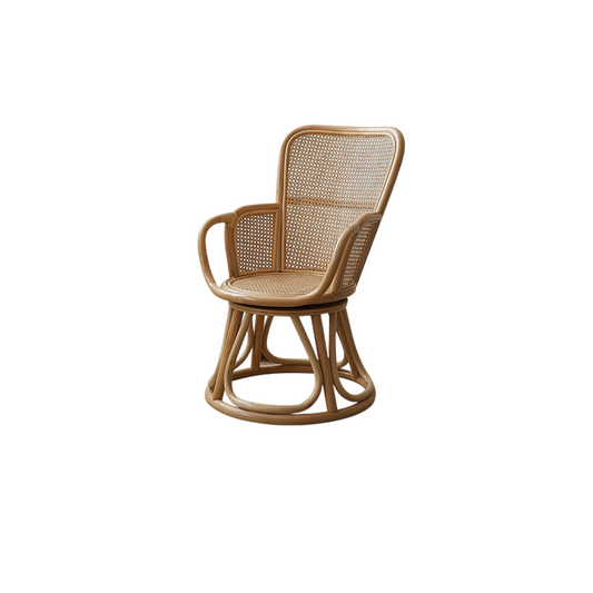 Natural Rattan High Back Swivel Armchair for Living Room