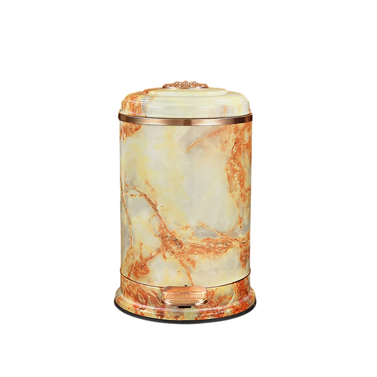Yellow Marble Look Step Trash Can with Lid, Round Pedal Waste Bin with Faux Onyx Pattern, Luxury Style Garbage Can for Bathroom, Living Room, Bedroom, Office, Kitchen, and Toilet