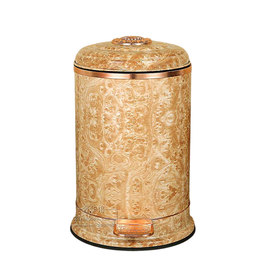 Marble Look Step Trash Can with Lid, Round Pedal Waste Bin with Gold Tone Trim, Luxury Style Garbage Can for Bathroom, Living Room, Bedroom, Kitchen, Office, Toilet, and Vanity Area