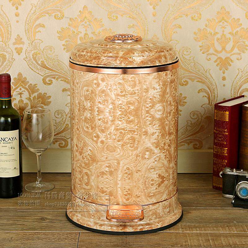 Marble Look Step Trash Can with Lid, Round Pedal Waste Bin with Gold Tone Trim, Luxury Style Garbage Can for Bathroom, Living Room, Bedroom, Kitchen, Office, Toilet, and Vanity Area