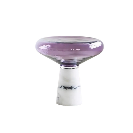 Purple Glass Side Table With Marble Base for Living Room Bedroom