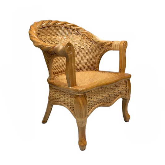 Natural Rattan Armchair with Woven Cane Seat and Curved Back