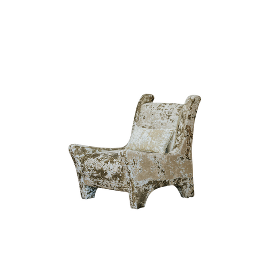Champagne Gold Velvet Accent Chair, Vintage Style High Back Lounge Armchair, Distressed Upholstered Single Sofa Chair for Living Room, Bedroom, Study, Reading Corner
