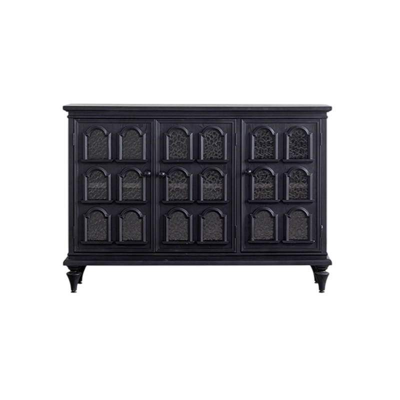 Black 3 Door Sideboard Cabinet 52 Inch, Vintage Wood Storage Console