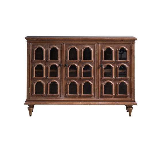 Walnut Brown 3 Door Sideboard Cabinet, Vintage Arched Entryway Cabinet, French Style Dining Room Buffet, Living Room Credenza, Hallway Storage Cabinet and Tea Bar Cabinet