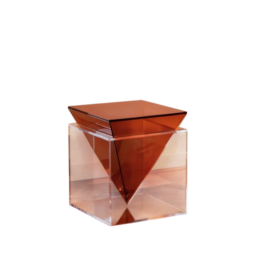 Amber Acrylic Side Table with Clear Cube Base for Living Room Display
