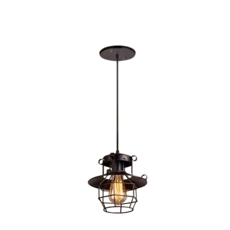 Industrial Cage Pendant Light, Vintage Loft Hanging Lamp with Metal Wire Guard, Single Head Rustic Ceiling Light for Cafe, Bar, Kitchen Island, Dining Room, Hallway