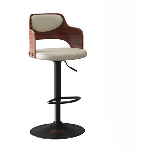 Adjustable Swivel Bar Stool, Walnut Wood Back, Pearl Gray Faux Leather