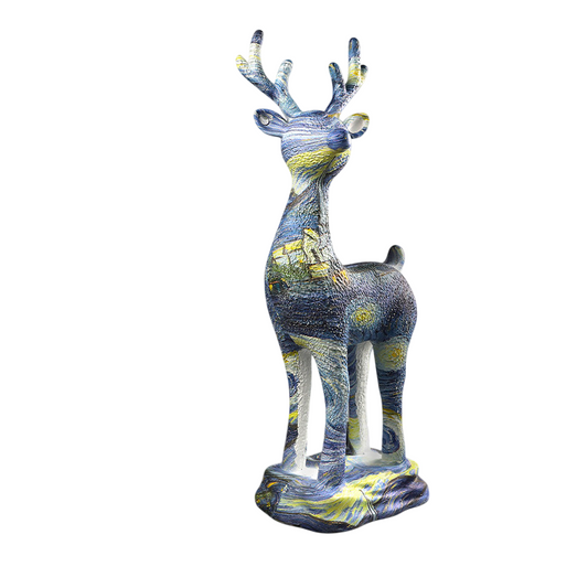 Large Deer Statue, Blue Gold Abstract Floor Sculpture for Home Decor, 25.6 Inch
