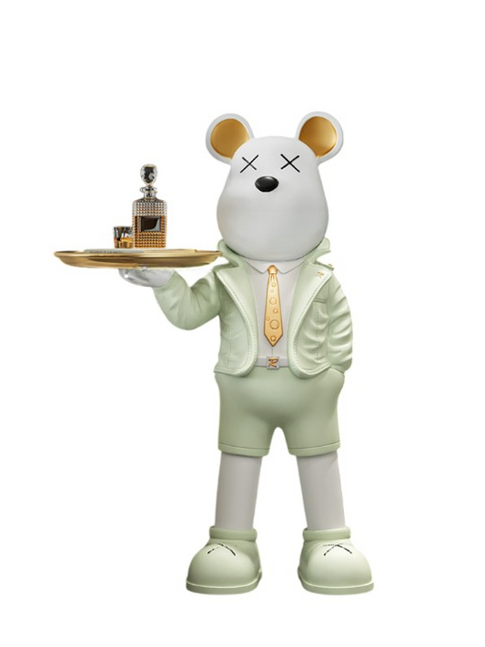 Modern Mouse Butler Statue with Serving Tray, Large Freestanding Decorative Figure for Living Room, Entryway, Office, Bedroom and TV Console, Mint Green