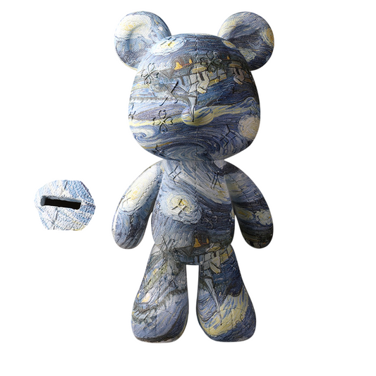 Modern Abstract Bear Coin Bank Statue, Large Decorative Money Bank Sculpture for Living Room, Entryway, Office, Bedroom &amp; Home Decor, Blue Abstract Art Finish