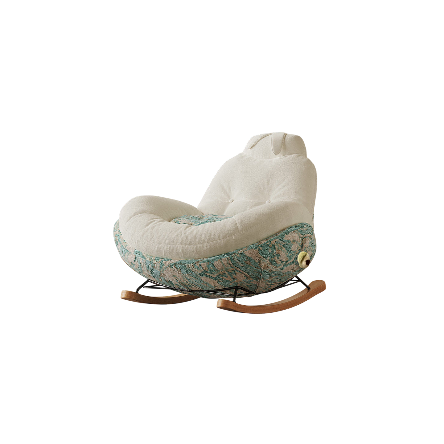 Modern Upholstered Rocking Chair, Oversized Lounge Rocker with Plush Velvet Fabric, Ergonomic Accent Chair for Living Room, Bedroom, Nursery &amp; Reading Nook, Contemporary Upholstered Glider Chair, Blue and Cream