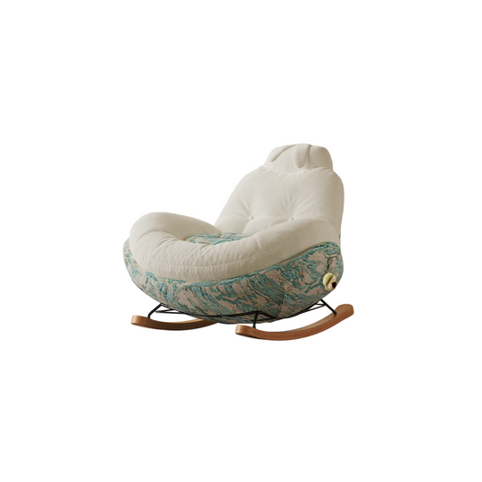 Modern Upholstered Rocking Chair, Oversized Lounge Rocker with Plush Velvet Fabric, Ergonomic Accent Chair for Living Room, Bedroom, Nursery &amp; Reading Nook, Contemporary Upholstered Glider Chair, Blue and Cream