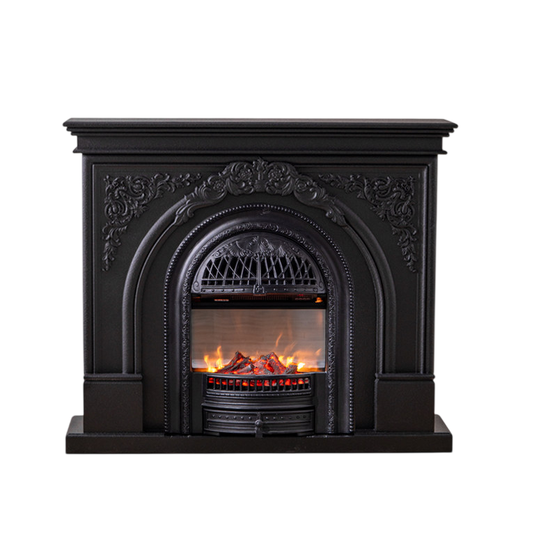 Black Electric Fireplace Mantel with Heater, Ornate Freestanding Faux Fireplace Console for Living Room, Bedroom, Office and Entryway