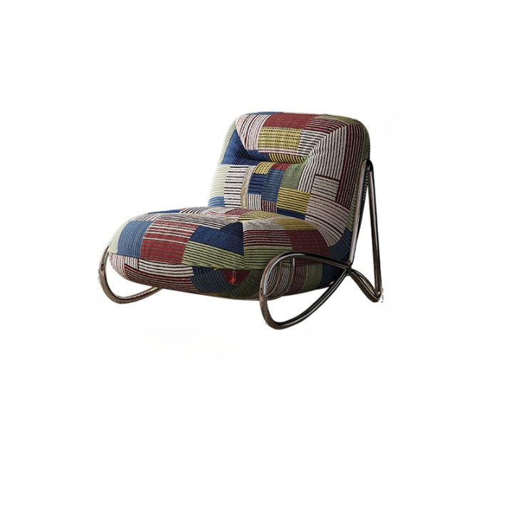 Bauhaus Patchwork Accent Chair, Modern Upholstered Lounge Chair with Metal Sled Base, Armless Single Sofa Chair for Living Room, Bedroom, Reading Nook and Balcony