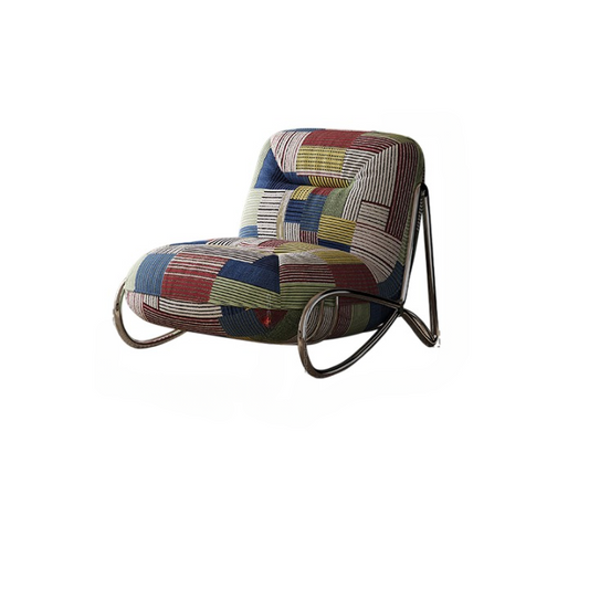 Bauhaus Patchwork Accent Chair, Modern Upholstered Lounge Chair with Metal Sled Base, Armless Single Sofa Chair for Living Room, Bedroom, Reading Nook and Balcony