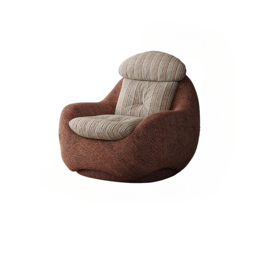 Terracotta Swivel Accent Chair, Oversized Boucle Lounge Chair with Head Pillow, Curved Armchair with Textured Woven Cushion for Living Room Bedroom Reading Corner