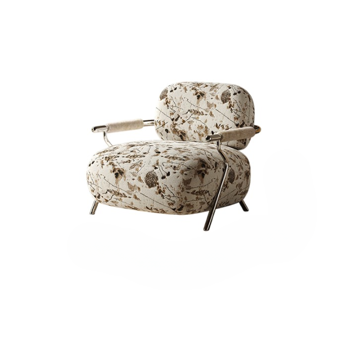 Floral Chenille Accent Chair with Metal Arms, Cream and Brown