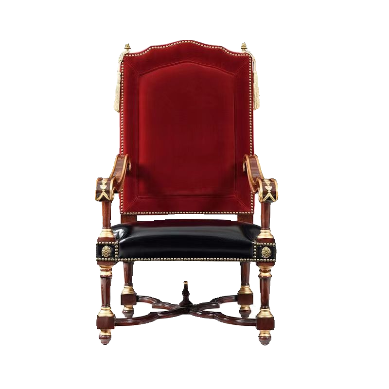 Red Velvet High Back Accent Chair with Black Faux Leather Seat