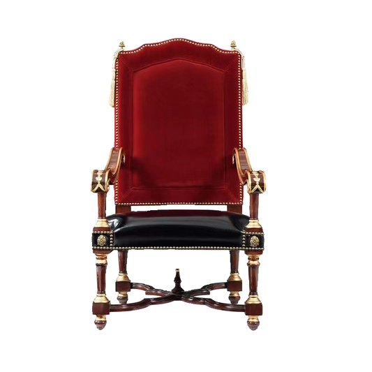 Red Velvet High Back Accent Chair with Black Faux Leather Seat