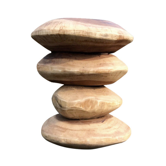 Sculptural Solid Wood Stool, Stacked Stone Side Table in Natural Finish
