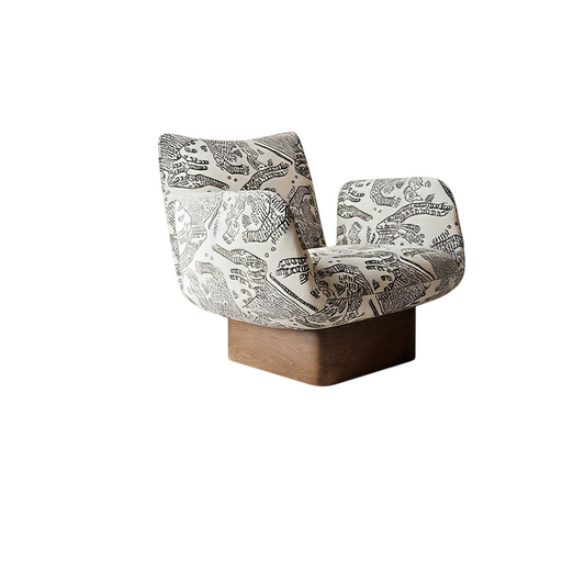 Vintage Wabi-Sabi Accent Lounge Chair, Tiger Pattern Jacquard Upholstered Single Sofa Chair, Solid Wood Designer Armchair for Living Room, Reception Area and Lounge