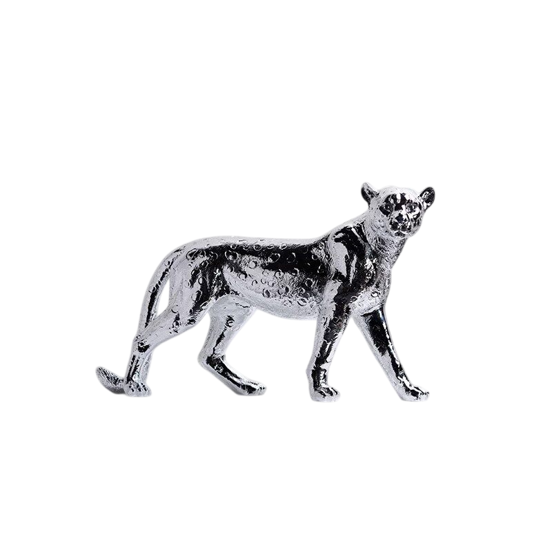 Silver Leopard Statue Set of 2, Metallic Big Cat Sculptures, Standing and Sitting Leopard Figurines for Tabletop, Bookshelf, Console Table, Living Room, Office, Hotel Decor