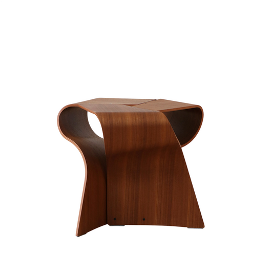Teak-Finish Bentwood Stool and Sculptural Side Table