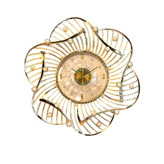 Large Gold Floral Wall Clock, Silent Mother of Pearl Dial, 34.3 Inch