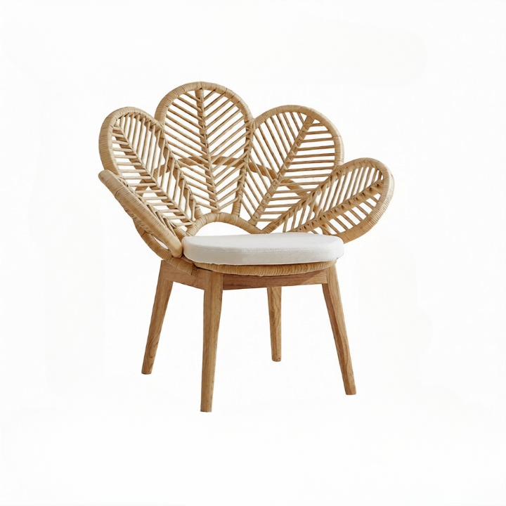Natural Rattan Peacock Chair with Ash Wood Legs and Cushion