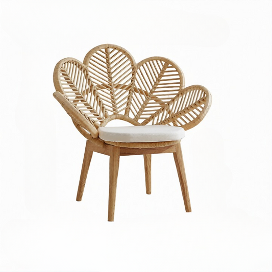 Natural Rattan Peacock Chair with Ash Wood Legs and Cushion
