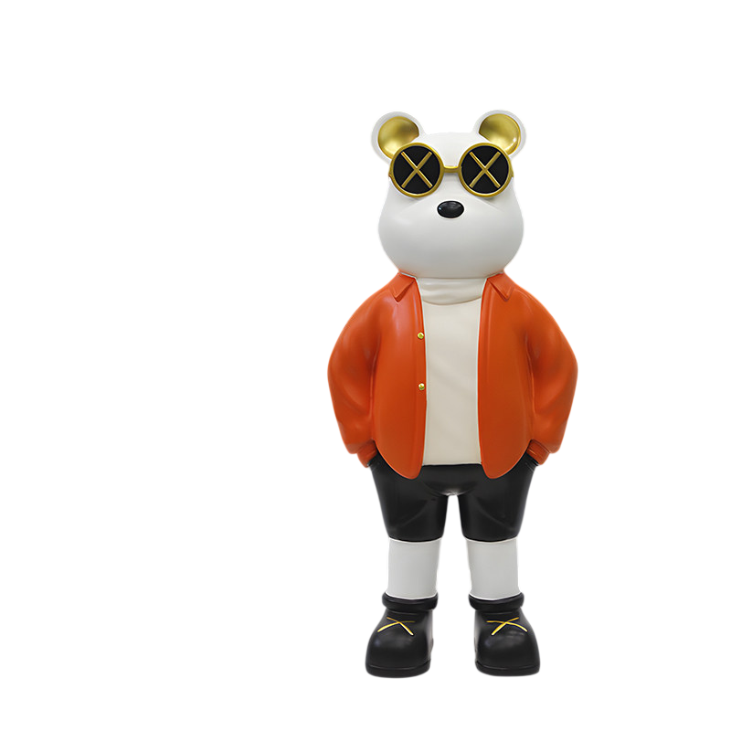 Large Bear Statue with Sunglasses, Orange Floor Decor for Living Room