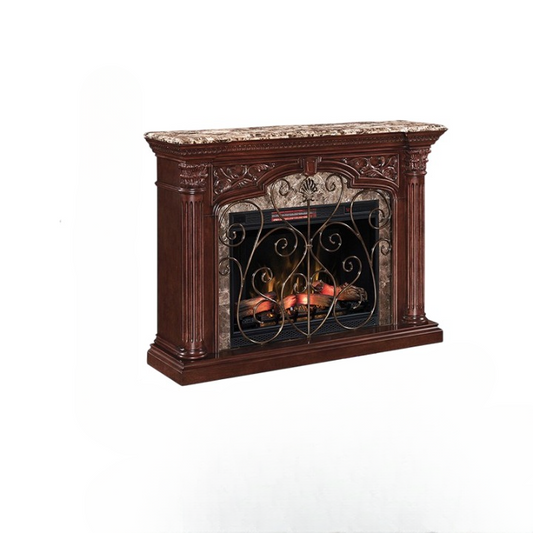Solid Oak Electric Fireplace Mantel with Marble Top and Insert