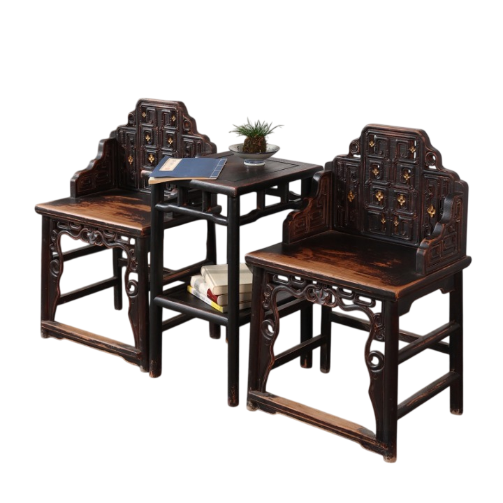 Antique Style Solid Wood Accent Chair Set with Side Table, 3 Piece