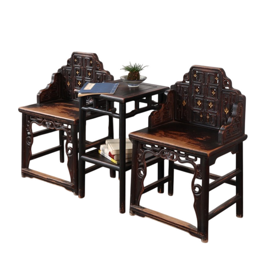 Antique Style Solid Wood Accent Chair Set with Side Table, 3 Piece