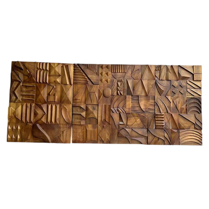 Large Abstract Wood Wall Art, Hand Carved 3D Geometric Wall Sculpture