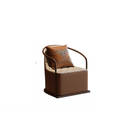 Brown Upholstered Accent Chair with Wood-Grain Metal Frame